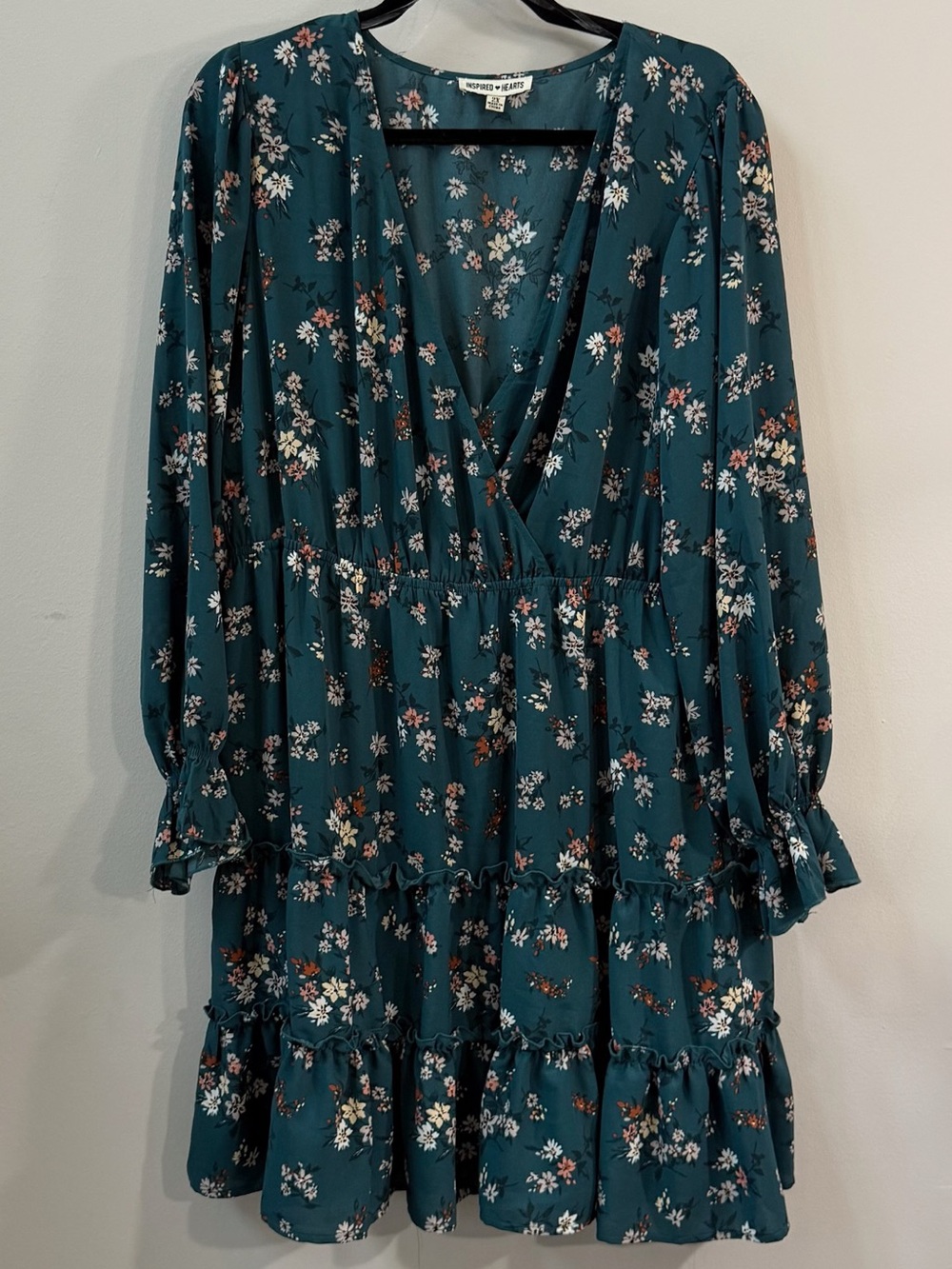Inspired Hearts Teal Floral Long Sleeve Dress Size 2X